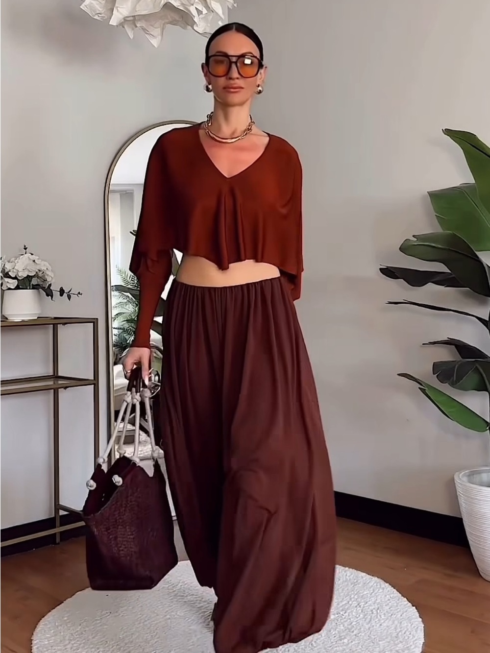 H&M | Gorgeous silky cape blouse in burnt orange brown